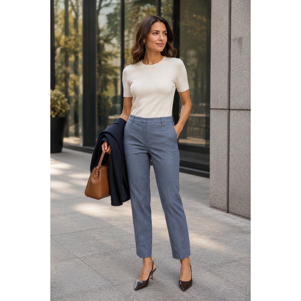 Theory Hartsdale Crunch Linen Blend Tapered Ankle Pants Blue Size 6